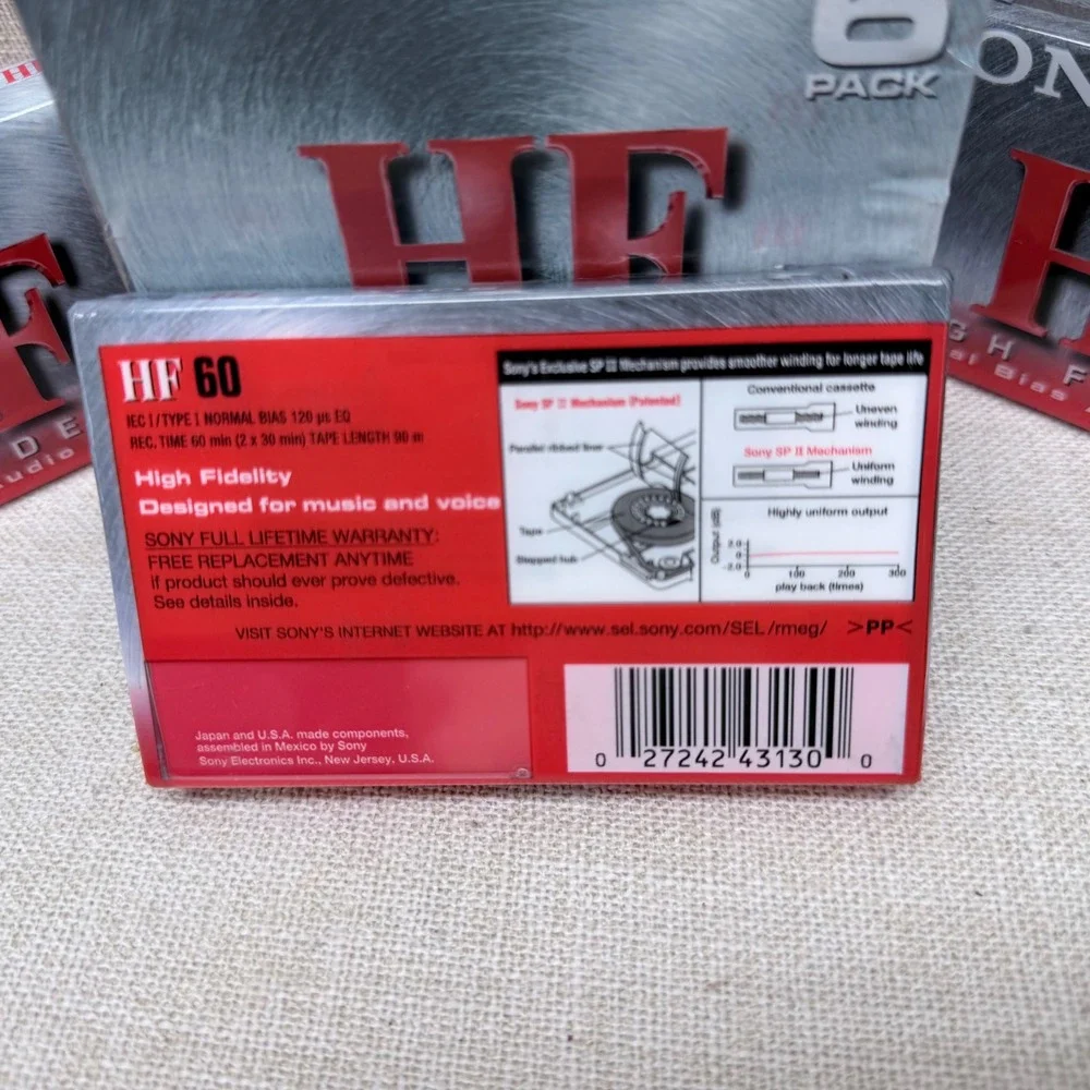 Sony HF 60 High Fidelity Normal Bias Type I Audio Cassette Tapes 9 Pack Sealed
